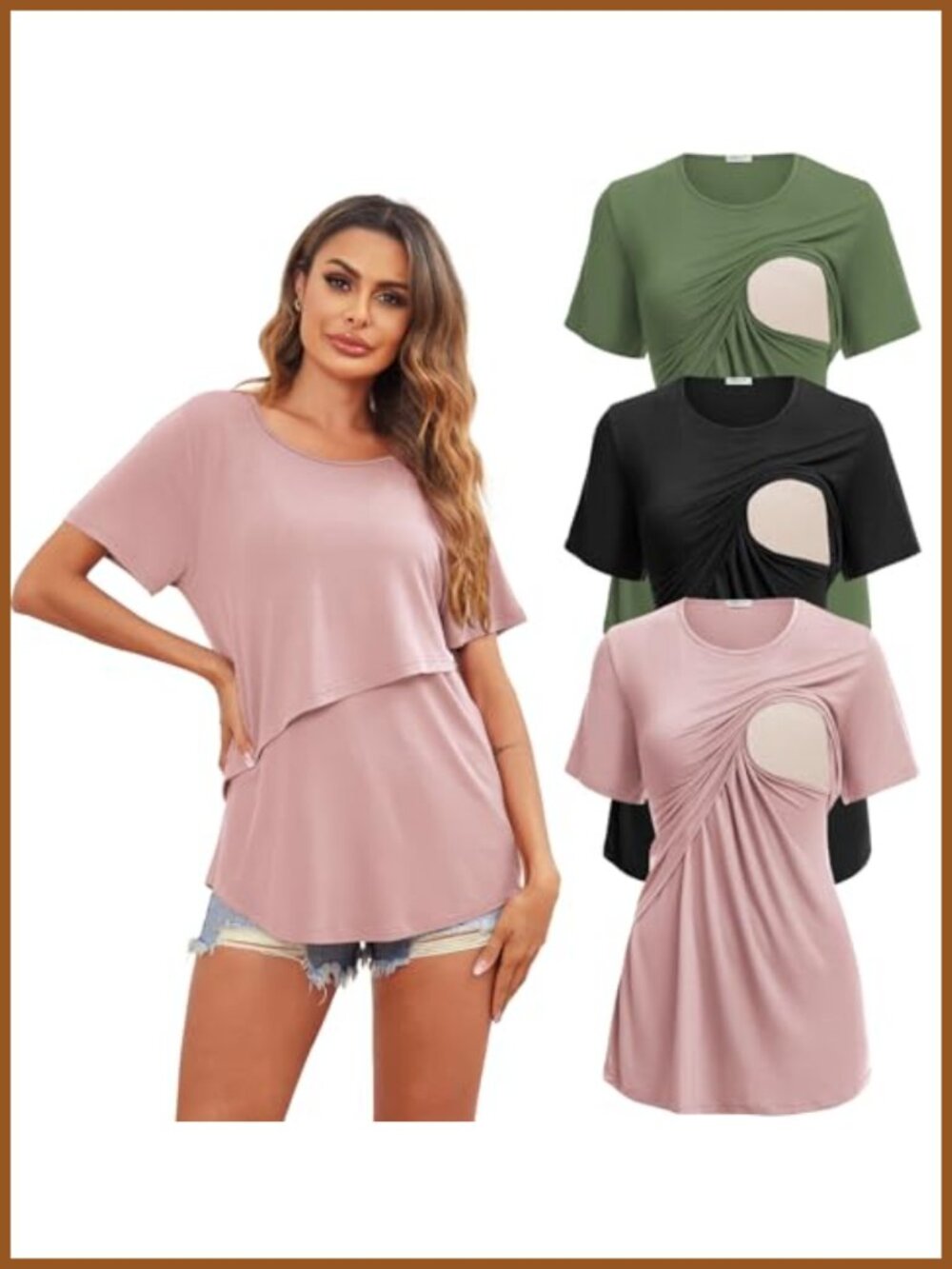 3 Pack Women Nursing Tops Short Sleeve Breastfeeding Shirts Maternity Tees